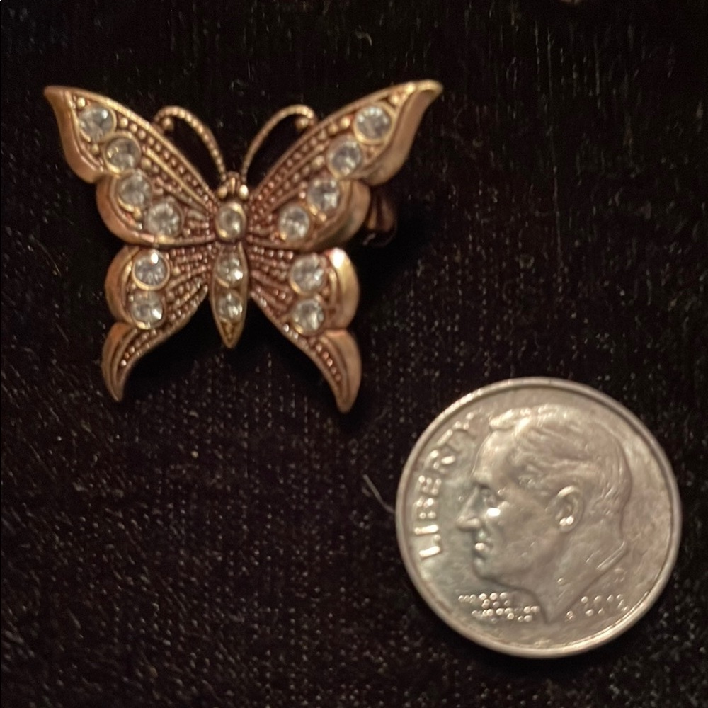 Gold Butterfly Brooch with Crystals
